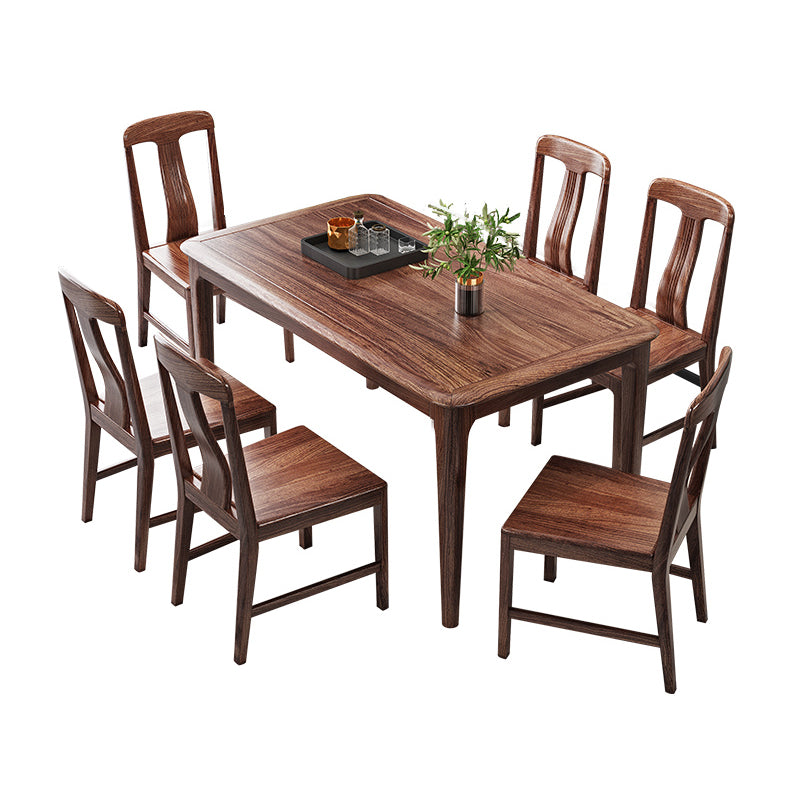 Traditional Style Solid Wood Dining Set with Walnut Table and 4 Legs Base for Home Use Clearhalo 'Dining Room Sets' 'Dining Tables & Seating' 'dining_room_set' 'furn' 'furn_dining_room_set' 'Furniture' 'furniture_dining_room_set' 'Kitchen & Dining Furniture' 'kitchen&dining_furn' 'kitchen' 3474997