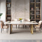 Modern Sintered Stone Table Set of 5/7 with Rectangle Table Dining Set with Gold Double Pedestal Clearhalo 'Dining Room Sets' 'Dining Tables & Seating' 'dining_room_set' 'furn' 'furn_dining_room_set' 'Furniture' 'furniture_dining_room_set' 'Kitchen & Dining Furniture' 'kitchen&dining_furn' 'kitchen' 3475018