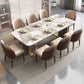Modern Sintered Stone Table Set of 5/7 with Rectangle Table Dining Set with Gold Double Pedestal Clearhalo 'Dining Room Sets' 'Dining Tables & Seating' 'dining_room_set' 'furn' 'furn_dining_room_set' 'Furniture' 'furniture_dining_room_set' 'Kitchen & Dining Furniture' 'kitchen&dining_furn' 'kitchen' 3475026
