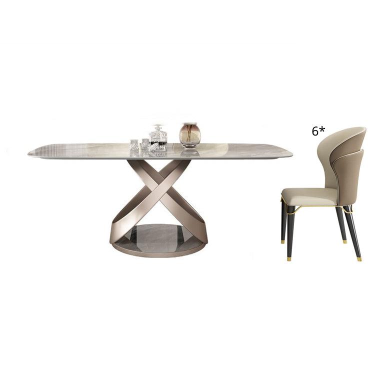 Dining Room Set Contemporary Sintered Stone Dining Table Rectangular Dining Table with Metal Base 7 Piece Set Clearhalo 'Dining Room Sets' 'Dining Tables & Seating' 'dining_room_set' 'furn' 'furn_dining_room_set' 'Furniture' 'furniture_dining_room_set' 'Kitchen & Dining Furniture' 'kitchen&dining_furn' 'kitchen' 3475028