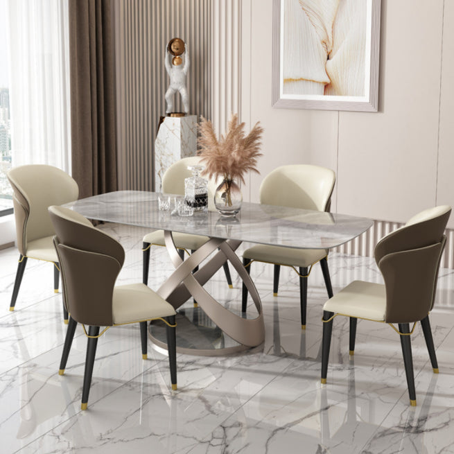 Dining Room Set Contemporary Sintered Stone Dining Table Rectangular Dining Table with Metal Base Clearhalo 'Dining Room Sets' 'Dining Tables & Seating' 'dining_room_set' 'furn' 'furn_dining_room_set' 'Furniture' 'furniture_dining_room_set' 'Kitchen & Dining Furniture' 'kitchen&dining_furn' 'kitchen' 3475031