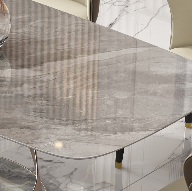 Dining Room Set Contemporary Sintered Stone Dining Table Rectangular Dining Table with Metal Base Clearhalo 'Dining Room Sets' 'Dining Tables & Seating' 'dining_room_set' 'furn' 'furn_dining_room_set' 'Furniture' 'furniture_dining_room_set' 'Kitchen & Dining Furniture' 'kitchen&dining_furn' 'kitchen' 3475034