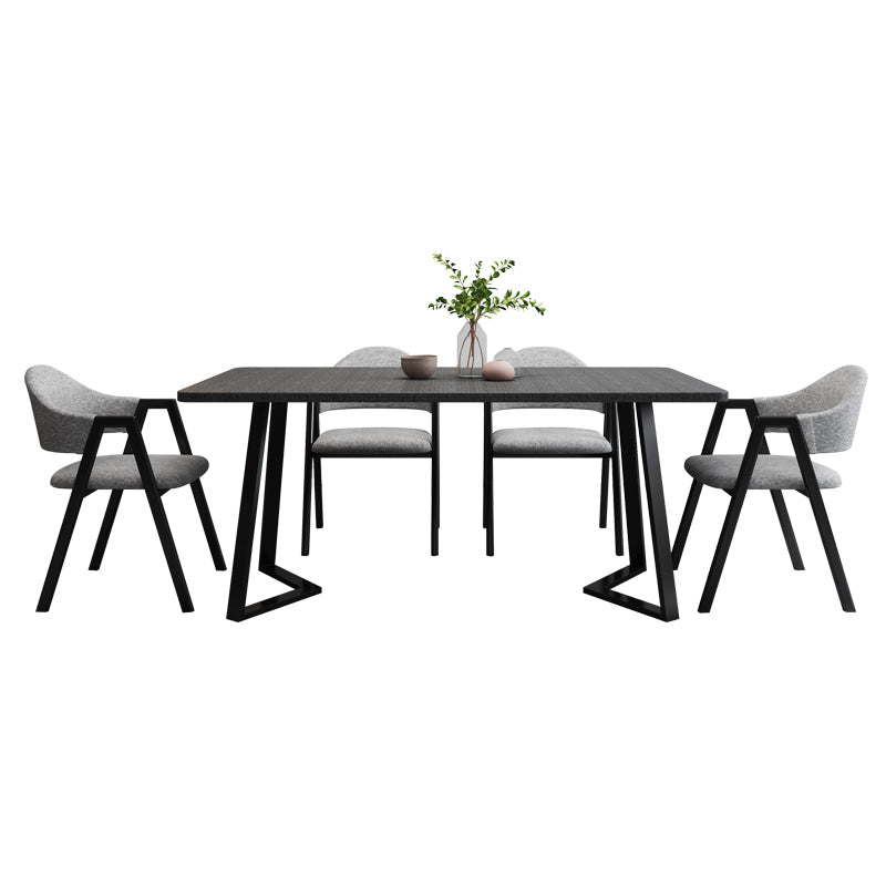 Modern Style Traditional Height Dining Set with Rectangle Shape Table and Double Pedestal Base Clearhalo 'Dining Room Sets' 'Dining Tables & Seating' 'dining_room_set' 'furn' 'furn_dining_room_set' 'Furniture' 'furniture_dining_room_set' 'Kitchen & Dining Furniture' 'kitchen&dining_furn' 'kitchen' 3475074