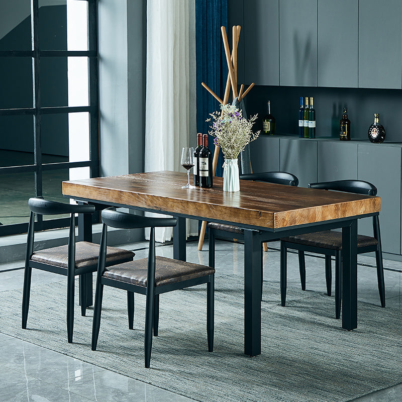 Traditional Style Solid Wood Dining Set with Walnut Table and 4 Black Legs Base Clearhalo 'Dining Room Sets' 'Dining Tables & Seating' 'dining_room_set' 'furn' 'furn_dining_room_set' 'Furniture' 'furniture_dining_room_set' 'Kitchen & Dining Furniture' 'kitchen&dining_furn' 'kitchen' 3475085