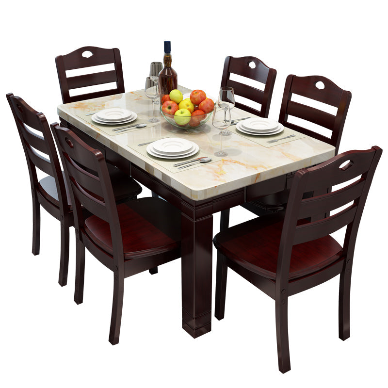 Modern Style Marble Dining Table Set Rectangular Dining Table with Solid Wood Base Clearhalo 'Dining Room Sets' 'Dining Tables & Seating' 'dining_room_set' 'furn' 'furn_dining_room_set' 'Furniture' 'furniture_dining_room_set' 'Kitchen & Dining Furniture' 'kitchen&dining_furn' 'kitchen' 3475105