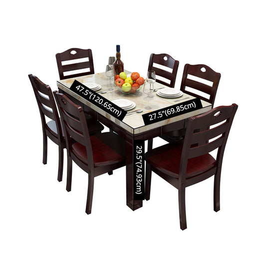 Modern Style Marble Dining Table Set Rectangular Dining Table with Solid Wood Base Clearhalo 'Dining Room Sets' 'Dining Tables & Seating' 'dining_room_set' 'furn' 'furn_dining_room_set' 'Furniture' 'furniture_dining_room_set' 'Kitchen & Dining Furniture' 'kitchen&dining_furn' 'kitchen' 3475107