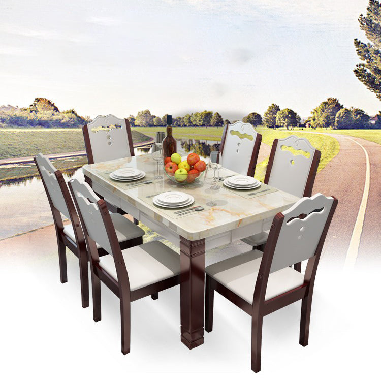 Modern Style Marble Dining Table Set Rectangular Dining Table with Solid Wood Base Clearhalo 'Dining Room Sets' 'Dining Tables & Seating' 'dining_room_set' 'furn' 'furn_dining_room_set' 'Furniture' 'furniture_dining_room_set' 'Kitchen & Dining Furniture' 'kitchen&dining_furn' 'kitchen' 3475111