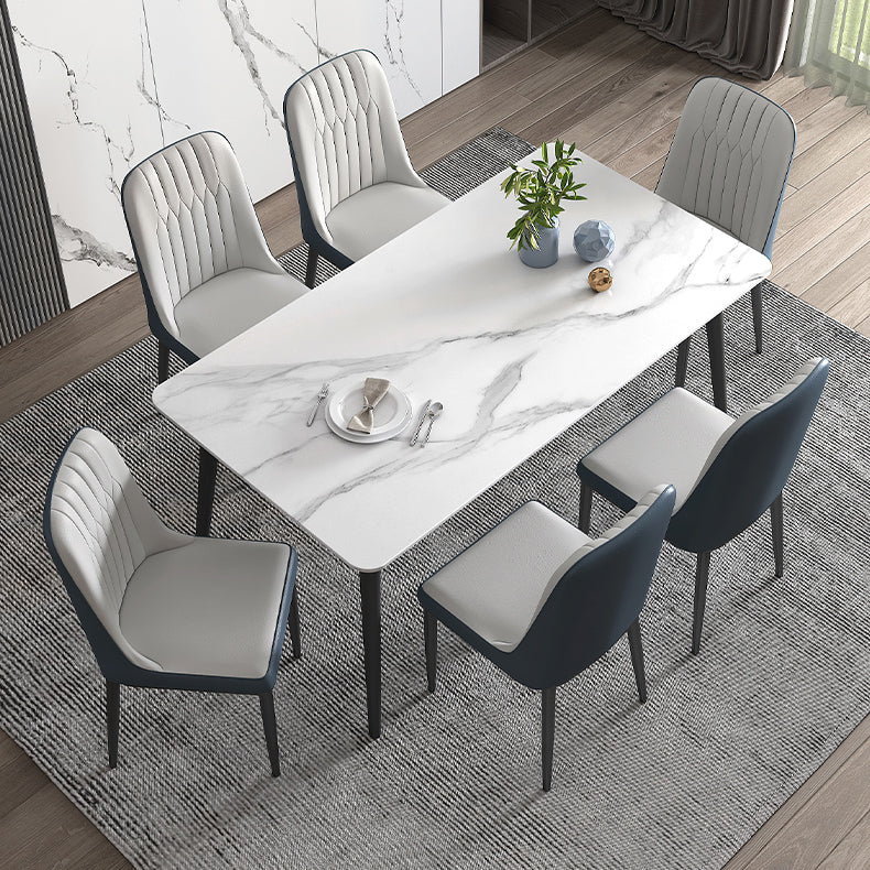 Minimalist White Standard Dining Set Sintered Stone Rectangle Dining Set with 4 Legs Base Clearhalo 'Dining Room Sets' 'Dining Tables & Seating' 'dining_room_set' 'furn' 'furn_dining_room_set' 'Furniture' 'furniture_dining_room_set' 'Kitchen & Dining Furniture' 'kitchen&dining_furn' 'kitchen' 3475144