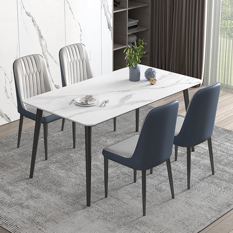 Minimalist White Standard Dining Set Sintered Stone Rectangle Dining Set with 4 Legs Base 5 Piece Set Clearhalo 'Dining Room Sets' 'Dining Tables & Seating' 'dining_room_set' 'furn' 'furn_dining_room_set' 'Furniture' 'furniture_dining_room_set' 'Kitchen & Dining Furniture' 'kitchen&dining_furn' 'kitchen' 3475145