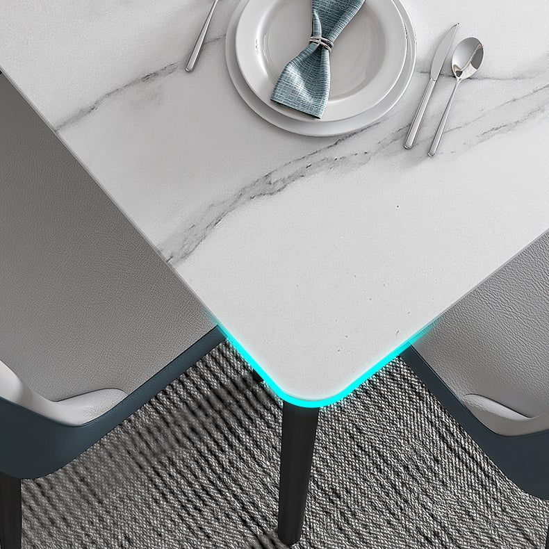 Minimalist White Standard Dining Set Sintered Stone Rectangle Dining Set with 4 Legs Base Clearhalo 'Dining Room Sets' 'Dining Tables & Seating' 'dining_room_set' 'furn' 'furn_dining_room_set' 'Furniture' 'furniture_dining_room_set' 'Kitchen & Dining Furniture' 'kitchen&dining_furn' 'kitchen' 3475148