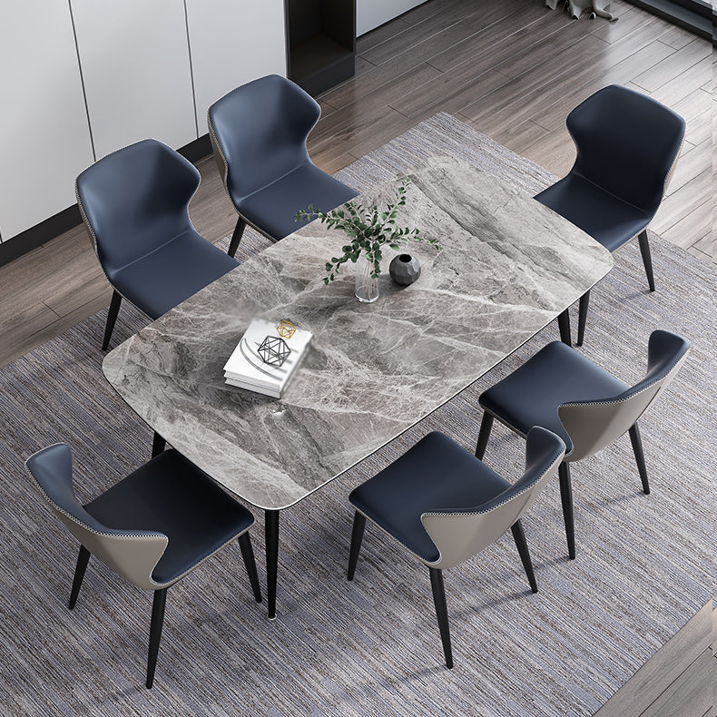 Modern Gray Standard Dining Set Rectangle Shape Sintered Stone Dining Set with 4 Legs Table 7 Piece Set Clearhalo 'Dining Room Sets' 'Dining Tables & Seating' 'dining_room_set' 'furn' 'furn_dining_room_set' 'Furniture' 'furniture_dining_room_set' 'Kitchen & Dining Furniture' 'kitchen&dining_furn' 'kitchen' 3475161