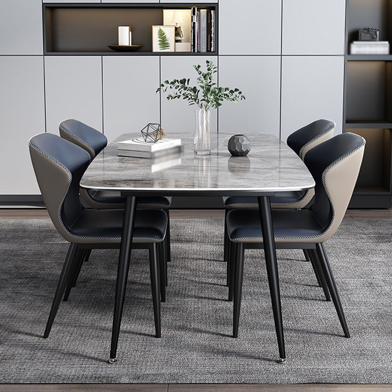 Modern Gray Standard Dining Set Rectangle Shape Sintered Stone Dining Set with 4 Legs Table Clearhalo 'Dining Room Sets' 'Dining Tables & Seating' 'dining_room_set' 'furn' 'furn_dining_room_set' 'Furniture' 'furniture_dining_room_set' 'Kitchen & Dining Furniture' 'kitchen&dining_furn' 'kitchen' 3475162