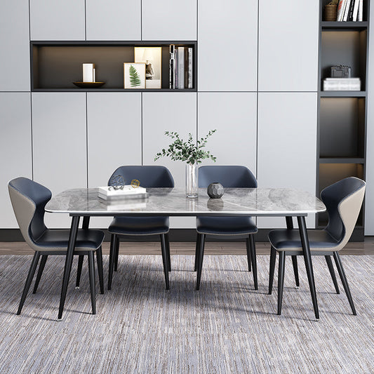 Modern Gray Standard Dining Set Rectangle Shape Sintered Stone Dining Set with 4 Legs Table Clearhalo 'Dining Room Sets' 'Dining Tables & Seating' 'dining_room_set' 'furn' 'furn_dining_room_set' 'Furniture' 'furniture_dining_room_set' 'Kitchen & Dining Furniture' 'kitchen&dining_furn' 'kitchen' 3475164