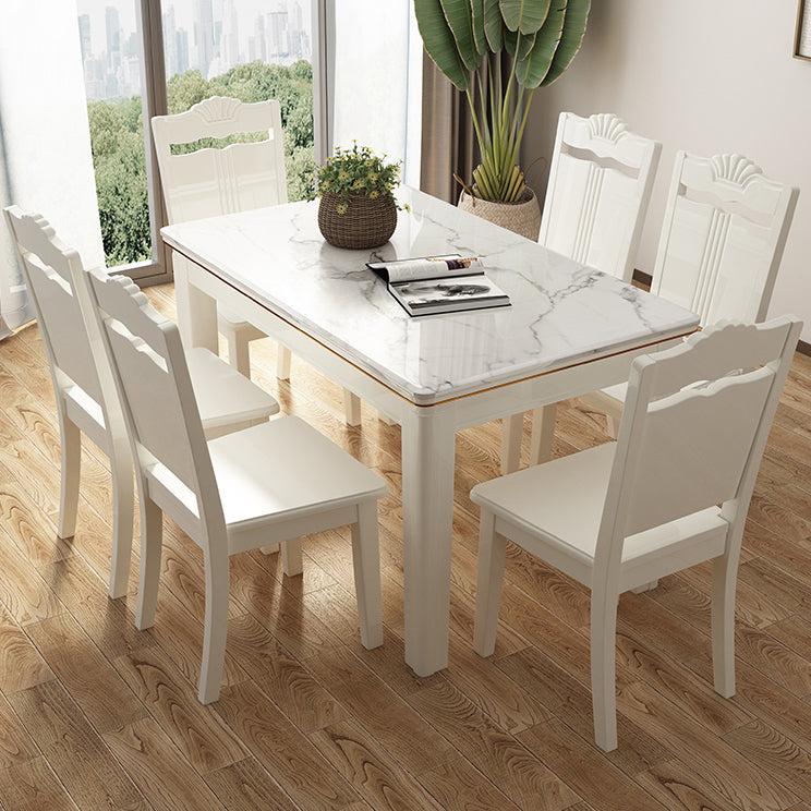 Contemporary Rectangle Shape Standard Dining Set Marble Top White Dining Set for Kitchen 7 Piece Set Clearhalo 'Dining Room Sets' 'Dining Tables & Seating' 'dining_room_set' 'furn' 'furn_dining_room_set' 'Furniture' 'furniture_dining_room_set' 'Kitchen & Dining Furniture' 'kitchen&dining_furn' 'kitchen' 3475176