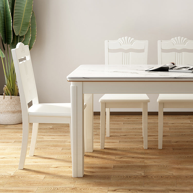 Contemporary Rectangle Shape Standard Dining Set Marble Top White Dining Set for Kitchen Clearhalo 'Dining Room Sets' 'Dining Tables & Seating' 'dining_room_set' 'furn' 'furn_dining_room_set' 'Furniture' 'furniture_dining_room_set' 'Kitchen & Dining Furniture' 'kitchen&dining_furn' 'kitchen' 3475178