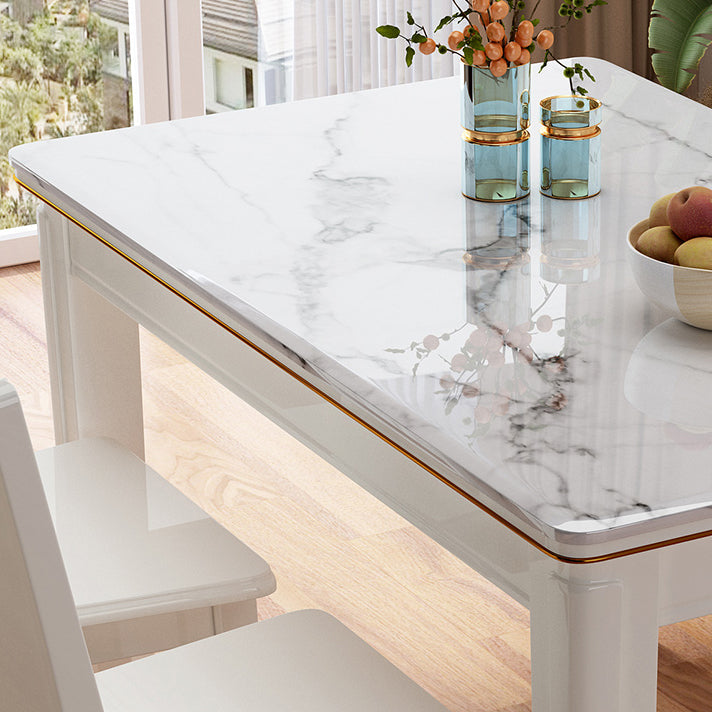 Contemporary Rectangle Shape Standard Dining Set Marble Top White Dining Set for Kitchen Clearhalo 'Dining Room Sets' 'Dining Tables & Seating' 'dining_room_set' 'furn' 'furn_dining_room_set' 'Furniture' 'furniture_dining_room_set' 'Kitchen & Dining Furniture' 'kitchen&dining_furn' 'kitchen' 3475180