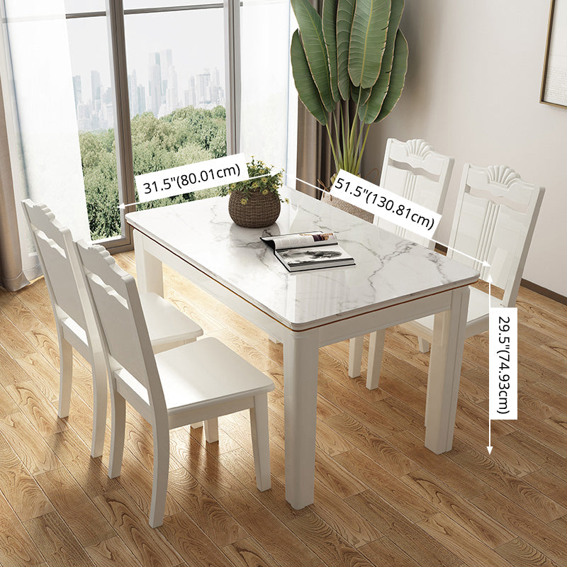 Contemporary Rectangle Shape Standard Dining Set Marble Top White Dining Set for Kitchen Clearhalo 'Dining Room Sets' 'Dining Tables & Seating' 'dining_room_set' 'furn' 'furn_dining_room_set' 'Furniture' 'furniture_dining_room_set' 'Kitchen & Dining Furniture' 'kitchen&dining_furn' 'kitchen' 3475182