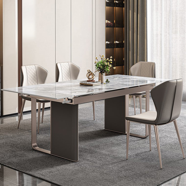 Minimalist Sintered Stone Extendable Dining Set Rectangle Kitchen Dining Set with Double Pedestal Clearhalo 'Dining Room Sets' 'Dining Tables & Seating' 'dining_room_set' 'furn' 'furn_dining_room_set' 'Furniture' 'furniture_dining_room_set' 'Kitchen & Dining Furniture' 'kitchen&dining_furn' 'kitchen' 3475187