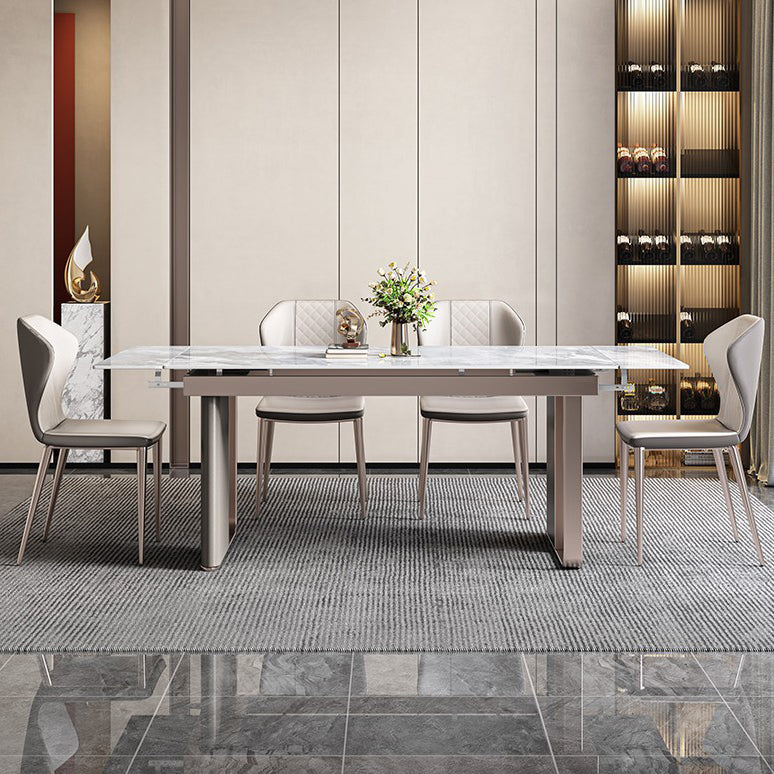 Minimalist Sintered Stone Extendable Dining Set Rectangle Kitchen Dining Set with Double Pedestal Clearhalo 'Dining Room Sets' 'Dining Tables & Seating' 'dining_room_set' 'furn' 'furn_dining_room_set' 'Furniture' 'furniture_dining_room_set' 'Kitchen & Dining Furniture' 'kitchen&dining_furn' 'kitchen' 3475188