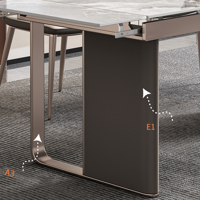 Minimalist Sintered Stone Extendable Dining Set Rectangle Kitchen Dining Set with Double Pedestal Clearhalo 'Dining Room Sets' 'Dining Tables & Seating' 'dining_room_set' 'furn' 'furn_dining_room_set' 'Furniture' 'furniture_dining_room_set' 'Kitchen & Dining Furniture' 'kitchen&dining_furn' 'kitchen' 3475192