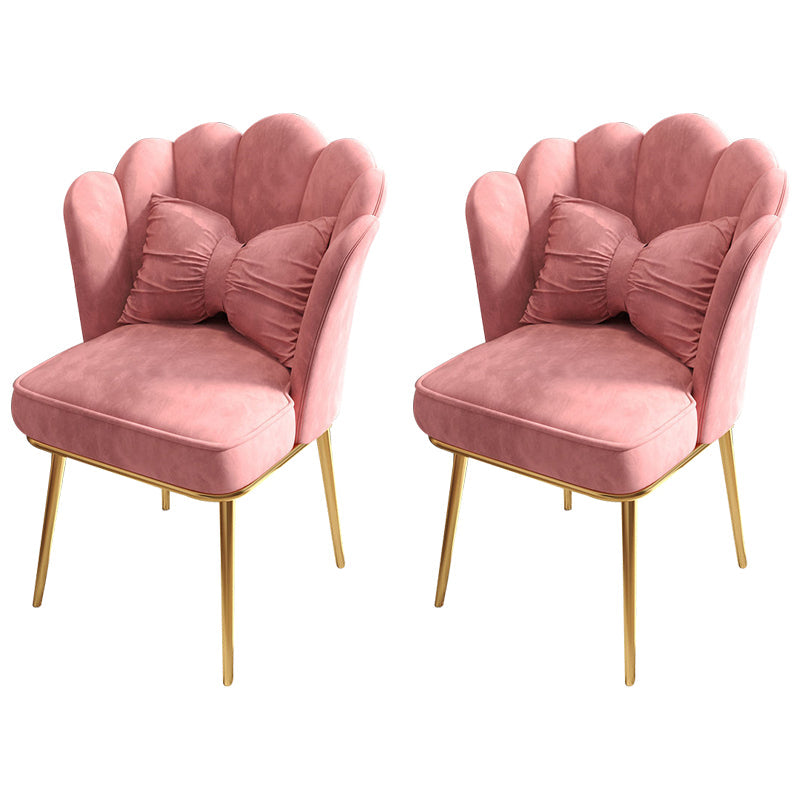 Glam Dining Room Chair 21'' Wide Solid Back Chair with 4 Metal Legs for Home Pink 2 Piece Set Brass Gold Clearhalo ' kitchen&dining_furn' 'Dining Chairs' 'Dining Tables & Seating' 'dining_chair' 'furn' 'furn_dining_chair' 'Furniture' 'furniture_dining_chair' 'Kitchen & Dining Furniture' 'kitchen' 3482845