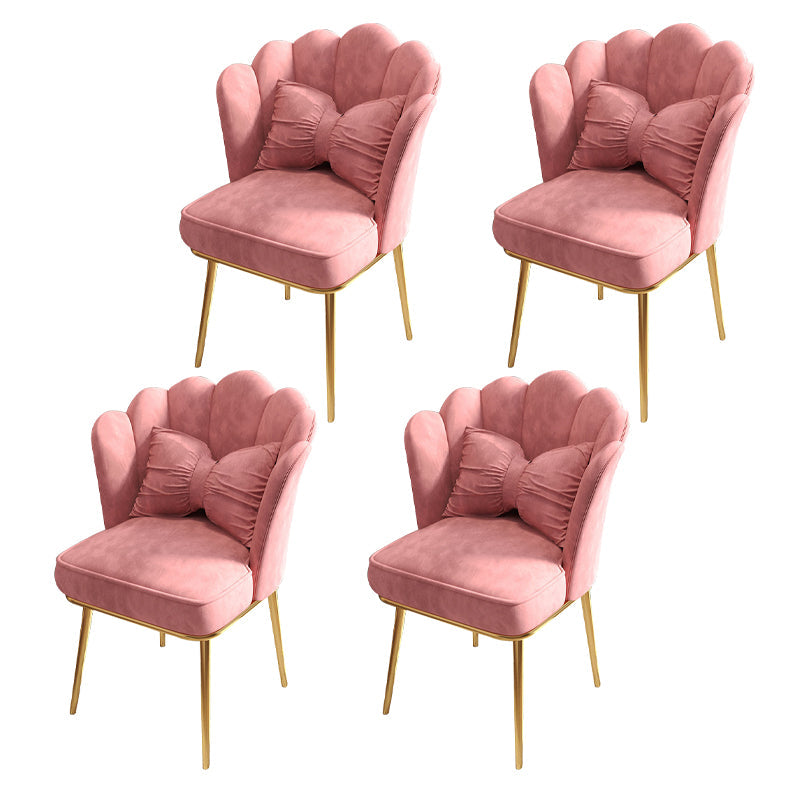 Glam Dining Room Chair 21'' Wide Solid Back Chair with 4 Metal Legs for Home Pink 4 Piece Set Brass Gold Clearhalo ' kitchen&dining_furn' 'Dining Chairs' 'Dining Tables & Seating' 'dining_chair' 'furn' 'furn_dining_chair' 'Furniture' 'furniture_dining_chair' 'Kitchen & Dining Furniture' 'kitchen' 3482846