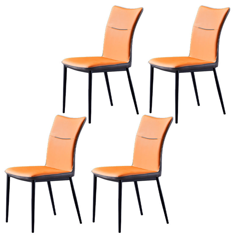 Metal Scandinavian Home Side Chair Solid Back 17.7'' Wide Dining Chair with Black Legs Orange 4 Piece Set Clearhalo ' kitchen&dining_furn' 'Dining Chairs' 'Dining Tables & Seating' 'dining_chair' 'furn' 'furn_dining_chair' 'Furniture' 'furniture_dining_chair' 'Kitchen & Dining Furniture' 'kitchen' 3482876