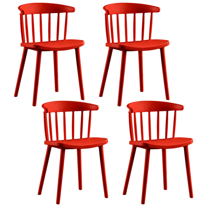 Contemporary Style Windsor Back Side Chair Plastic Dining Chair for Home Red 4 Piece Set Clearhalo ' kitchen&dining_furn' 'Dining Chairs' 'Dining Tables & Seating' 'dining_chair' 'furn' 'furn_dining_chair' 'Furniture' 'furniture_dining_chair' 'Kitchen & Dining Furniture' 'kitchen' 3482945