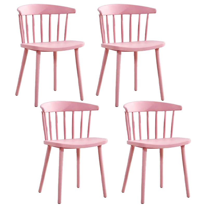 Contemporary Style Windsor Back Side Chair Plastic Dining Chair for Home Pink 4 Piece Set Clearhalo ' kitchen&dining_furn' 'Dining Chairs' 'Dining Tables & Seating' 'dining_chair' 'furn' 'furn_dining_chair' 'Furniture' 'furniture_dining_chair' 'Kitchen & Dining Furniture' 'kitchen' 3482982