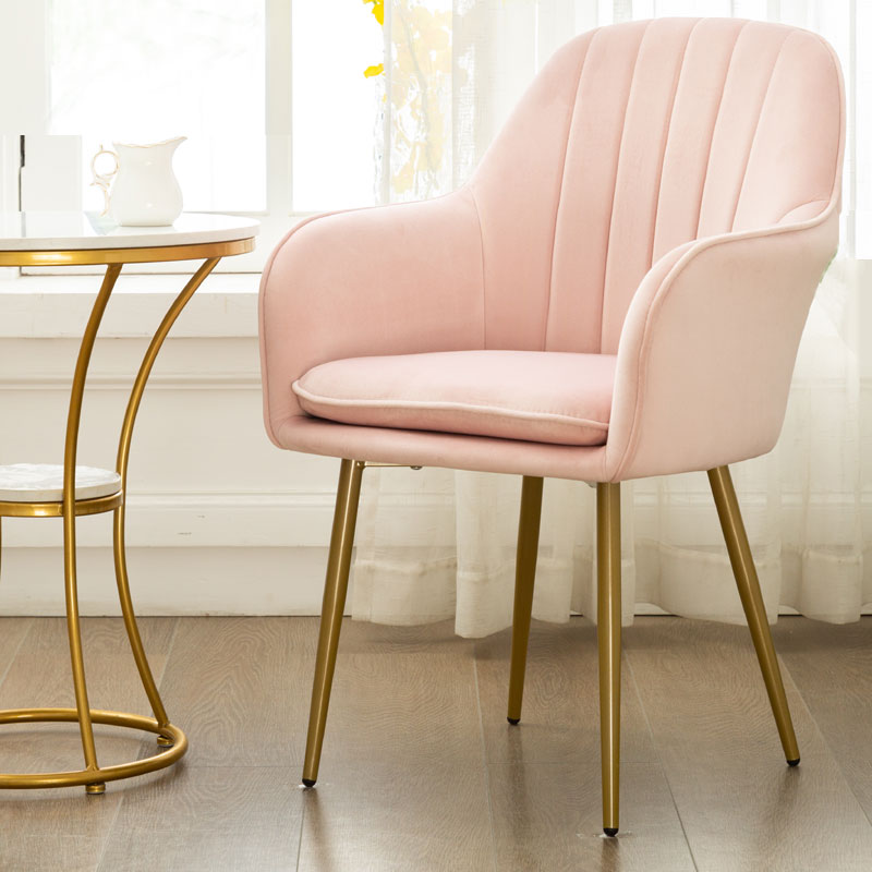 Glam Dining Room Chair 23'' Wide Solid Back Chair with 4 Metal Legs for Home Use Light Pink 1 Piece Clearhalo ' kitchen&dining_furn' 'Dining Chairs' 'Dining Tables & Seating' 'dining_chair' 'furn' 'furn_dining_chair' 'Furniture' 'furniture_dining_chair' 'Kitchen & Dining Furniture' 'kitchen' 3483118