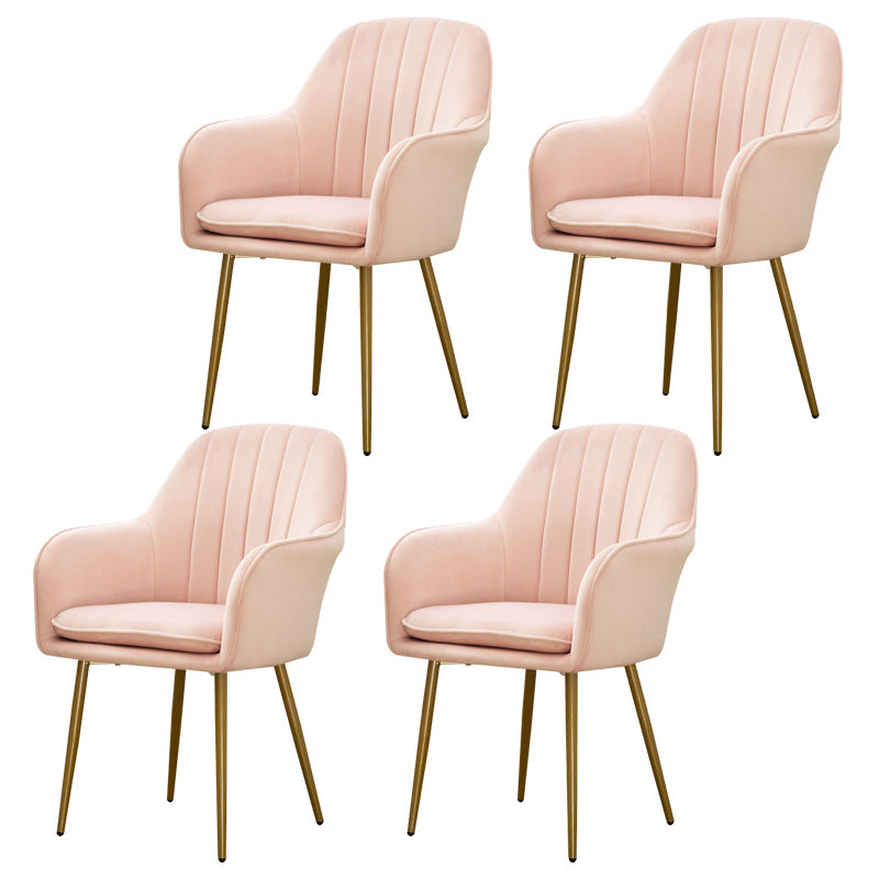 Glam Dining Room Chair 23'' Wide Solid Back Chair with 4 Metal Legs for Home Use Light Pink 4 Piece Set Clearhalo ' kitchen&dining_furn' 'Dining Chairs' 'Dining Tables & Seating' 'dining_chair' 'furn' 'furn_dining_chair' 'Furniture' 'furniture_dining_chair' 'Kitchen & Dining Furniture' 'kitchen' 3483121