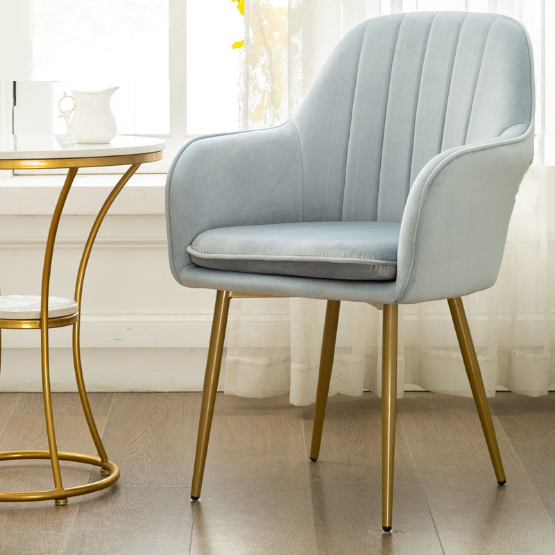 Glam Dining Room Chair 23'' Wide Solid Back Chair with 4 Metal Legs for Home Use Light Blue-White 1 Piece Clearhalo ' kitchen&dining_furn' 'Dining Chairs' 'Dining Tables & Seating' 'dining_chair' 'furn' 'furn_dining_chair' 'Furniture' 'furniture_dining_chair' 'Kitchen & Dining Furniture' 'kitchen' 3483126