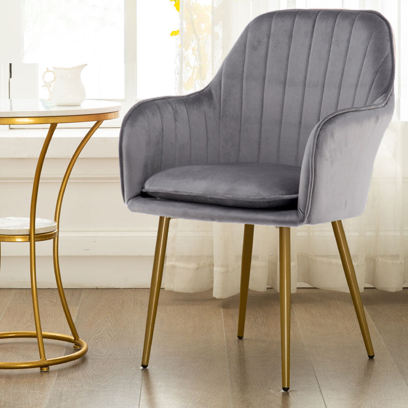 Glam Dining Room Chair 23'' Wide Solid Back Chair with 4 Metal Legs for Home Use Dark Gray 1 Piece Clearhalo ' kitchen&dining_furn' 'Dining Chairs' 'Dining Tables & Seating' 'dining_chair' 'furn' 'furn_dining_chair' 'Furniture' 'furniture_dining_chair' 'Kitchen & Dining Furniture' 'kitchen' 3483151