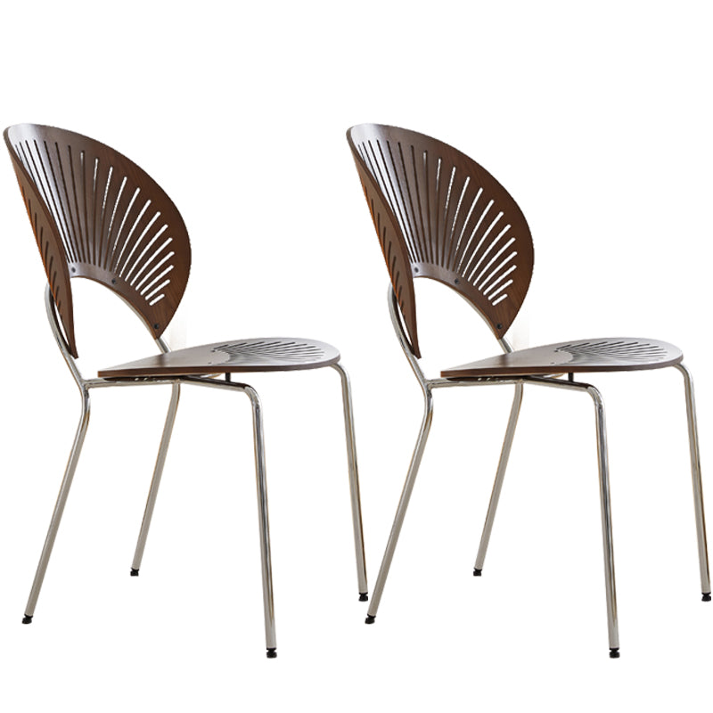 Scandinavian Wood Dining Side Chair Shell Shape Open Back Chairs with Metal Legs Walnut 2 Piece Set Chrome Clearhalo ' kitchen&dining_furn' 'Dining Chairs' 'Dining Tables & Seating' 'dining_chair' 'furn' 'furn_dining_chair' 'Furniture' 'furniture_dining_chair' 'Kitchen & Dining Furniture' 'kitchen' 3483472