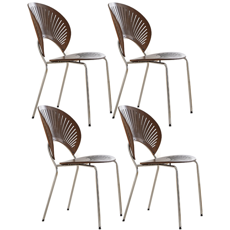 Scandinavian Wood Dining Side Chair Shell Shape Open Back Chairs with Metal Legs Walnut 4 Piece Set Chrome Clearhalo ' kitchen&dining_furn' 'Dining Chairs' 'Dining Tables & Seating' 'dining_chair' 'furn' 'furn_dining_chair' 'Furniture' 'furniture_dining_chair' 'Kitchen & Dining Furniture' 'kitchen' 3483474