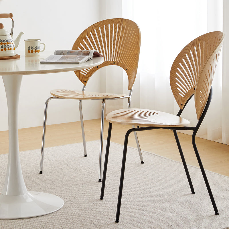 Scandinavian Wood Dining Side Chair Shell Shape Open Back Chairs with Metal Legs Clearhalo ' kitchen&dining_furn' 'Dining Chairs' 'Dining Tables & Seating' 'dining_chair' 'furn' 'furn_dining_chair' 'Furniture' 'furniture_dining_chair' 'Kitchen & Dining Furniture' 'kitchen' 3483475