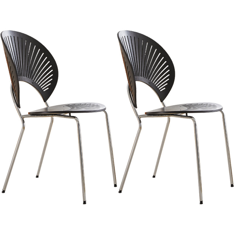 Scandinavian Wood Dining Side Chair Shell Shape Open Back Chairs with Metal Legs Black 2 Piece Set Chrome Clearhalo ' kitchen&dining_furn' 'Dining Chairs' 'Dining Tables & Seating' 'dining_chair' 'furn' 'furn_dining_chair' 'Furniture' 'furniture_dining_chair' 'Kitchen & Dining Furniture' 'kitchen' 3483479
