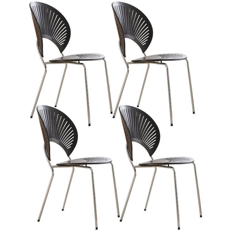 Scandinavian Wood Dining Side Chair Shell Shape Open Back Chairs with Metal Legs Black 4 Piece Set Chrome Clearhalo ' kitchen&dining_furn' 'Dining Chairs' 'Dining Tables & Seating' 'dining_chair' 'furn' 'furn_dining_chair' 'Furniture' 'furniture_dining_chair' 'Kitchen & Dining Furniture' 'kitchen' 3483481