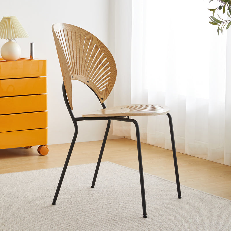 Scandinavian Wood Dining Side Chair Shell Shape Open Back Chairs with Metal Legs Natural 1 Piece Black Clearhalo ' kitchen&dining_furn' 'Dining Chairs' 'Dining Tables & Seating' 'dining_chair' 'furn' 'furn_dining_chair' 'Furniture' 'furniture_dining_chair' 'Kitchen & Dining Furniture' 'kitchen' 3483483