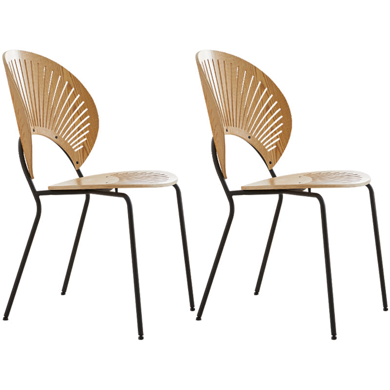 Scandinavian Wood Dining Side Chair Shell Shape Open Back Chairs with Metal Legs Natural 2 Piece Set Black Clearhalo ' kitchen&dining_furn' 'Dining Chairs' 'Dining Tables & Seating' 'dining_chair' 'furn' 'furn_dining_chair' 'Furniture' 'furniture_dining_chair' 'Kitchen & Dining Furniture' 'kitchen' 3483484