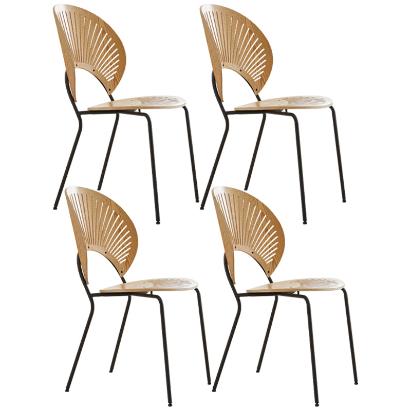 Scandinavian Wood Dining Side Chair Shell Shape Open Back Chairs with Metal Legs Natural 4 Piece Set Black Clearhalo ' kitchen&dining_furn' 'Dining Chairs' 'Dining Tables & Seating' 'dining_chair' 'furn' 'furn_dining_chair' 'Furniture' 'furniture_dining_chair' 'Kitchen & Dining Furniture' 'kitchen' 3483486
