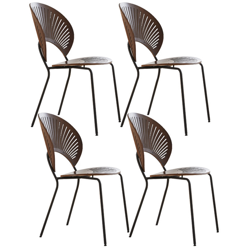 Scandinavian Wood Dining Side Chair Shell Shape Open Back Chairs with Metal Legs Walnut 4 Piece Set Black Clearhalo ' kitchen&dining_furn' 'Dining Chairs' 'Dining Tables & Seating' 'dining_chair' 'furn' 'furn_dining_chair' 'Furniture' 'furniture_dining_chair' 'Kitchen & Dining Furniture' 'kitchen' 3483492