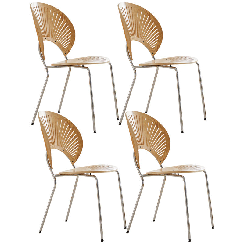 Scandinavian Wood Dining Side Chair Shell Shape Open Back Chairs with Metal Legs Natural 4 Piece Set Chrome Clearhalo ' kitchen&dining_furn' 'Dining Chairs' 'Dining Tables & Seating' 'dining_chair' 'furn' 'furn_dining_chair' 'Furniture' 'furniture_dining_chair' 'Kitchen & Dining Furniture' 'kitchen' 3483498