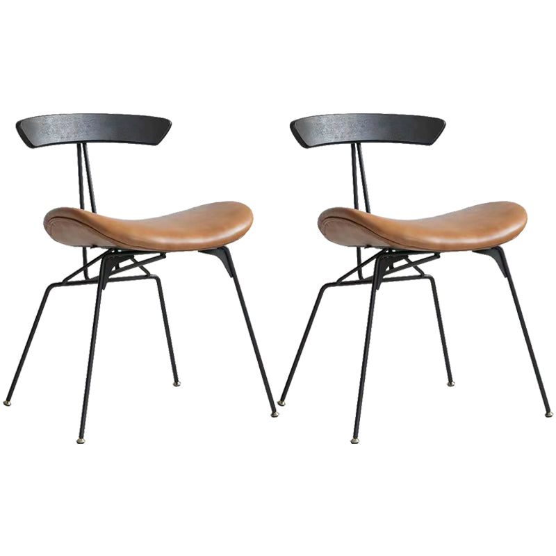 Minimalist Opening Back Kitchen Dining Side Chair Metal Black Dining Side Chair Black Brown Set of 2 Clearhalo ' kitchen&dining_furn' 'Dining Chairs' 'Dining Tables & Seating' 'dining_chair' 'Furniture' 'furniture_dining_chair' 'Kitchen & Dining Furniture' 'kitchen' 3483575