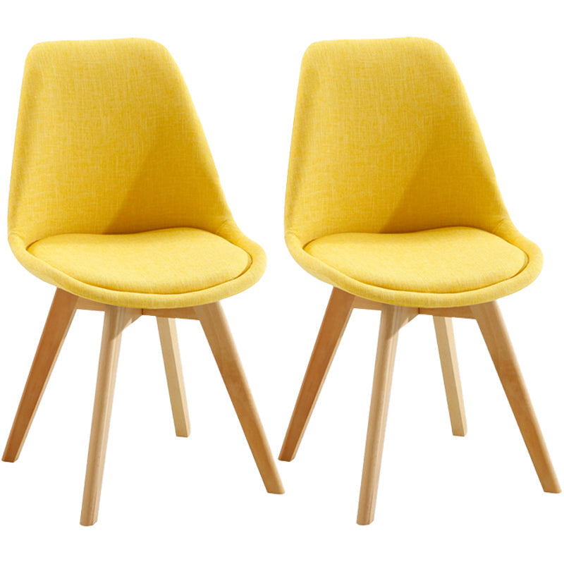 Scandinavian Dining Chair 17'' Wide Solid Back Chair with Wood Legs for Home Use Yellow Cotton and Linen Set of 2 Clearhalo ' kitchen&dining_furn' 'Dining Chairs' 'Dining Tables & Seating' 'dining_chair' 'Furniture' 'furniture_dining_chair' 'Kitchen & Dining Furniture' 'kitchen' 3483699