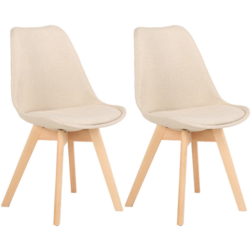 Scandinavian Dining Chair 17'' Wide Solid Back Chair with Wood Legs for Home Use Off-White Cotton and Linen Set of 2 Clearhalo ' kitchen&dining_furn' 'Dining Chairs' 'Dining Tables & Seating' 'dining_chair' 'Furniture' 'furniture_dining_chair' 'Kitchen & Dining Furniture' 'kitchen' 3483705