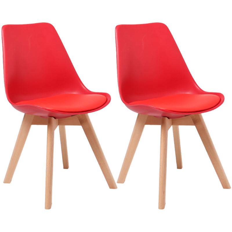 Scandinavian Dining Chair 17'' Wide Solid Back Chair with Wood Legs for Home Use Red Plastic Set of 2 Clearhalo ' kitchen&dining_furn' 'Dining Chairs' 'Dining Tables & Seating' 'dining_chair' 'Furniture' 'furniture_dining_chair' 'Kitchen & Dining Furniture' 'kitchen' 3483726