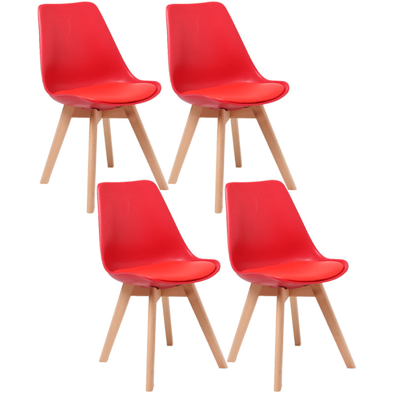 Scandinavian Dining Chair 17'' Wide Solid Back Chair with Wood Legs for Home Use Red Plastic Set of 4 Clearhalo ' kitchen&dining_furn' 'Dining Chairs' 'Dining Tables & Seating' 'dining_chair' 'Furniture' 'furniture_dining_chair' 'Kitchen & Dining Furniture' 'kitchen' 3483727