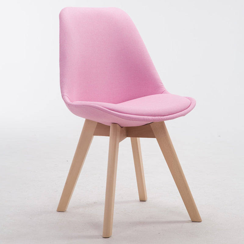 Scandinavian Dining Chair 17'' Wide Solid Back Chair with Wood Legs for Home Use Pink Cotton and Linen 1 Piece Clearhalo ' kitchen&dining_furn' 'Dining Chairs' 'Dining Tables & Seating' 'dining_chair' 'Furniture' 'furniture_dining_chair' 'Kitchen & Dining Furniture' 'kitchen' 3483728