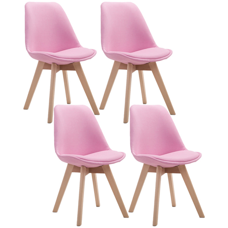 Scandinavian Dining Chair 17'' Wide Solid Back Chair with Wood Legs for Home Use Pink Cotton and Linen Set of 4 Clearhalo ' kitchen&dining_furn' 'Dining Chairs' 'Dining Tables & Seating' 'dining_chair' 'Furniture' 'furniture_dining_chair' 'Kitchen & Dining Furniture' 'kitchen' 3483730
